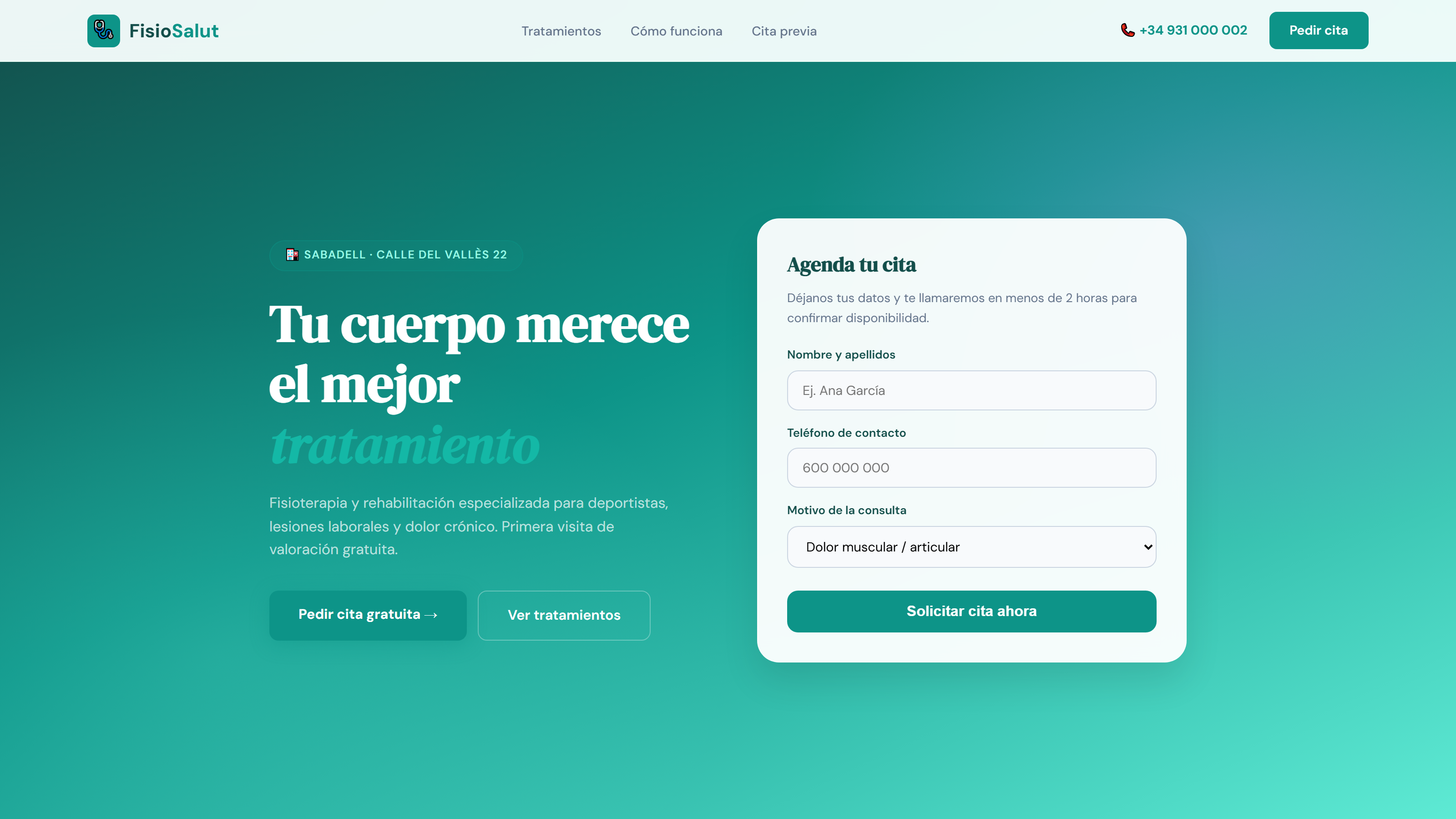 Captura de la clínica de fisioterapia FisioSalut